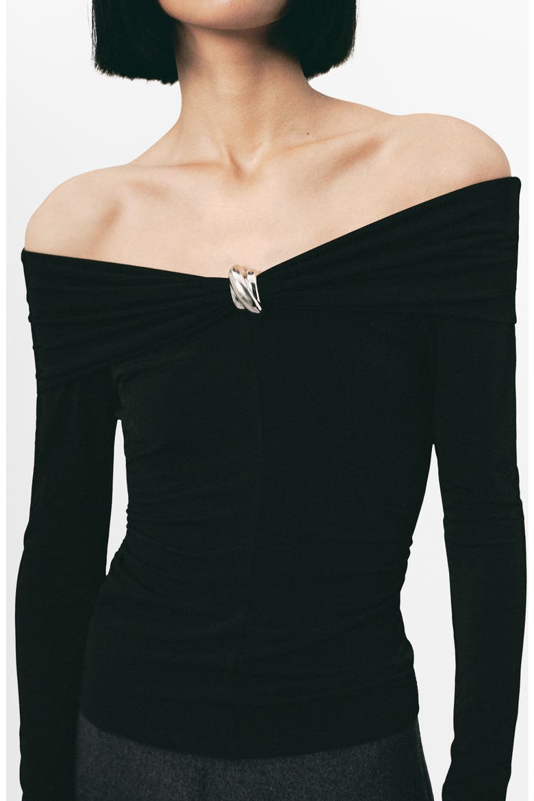 Metallic Off the Shoulder Top, Main, color, BLACK