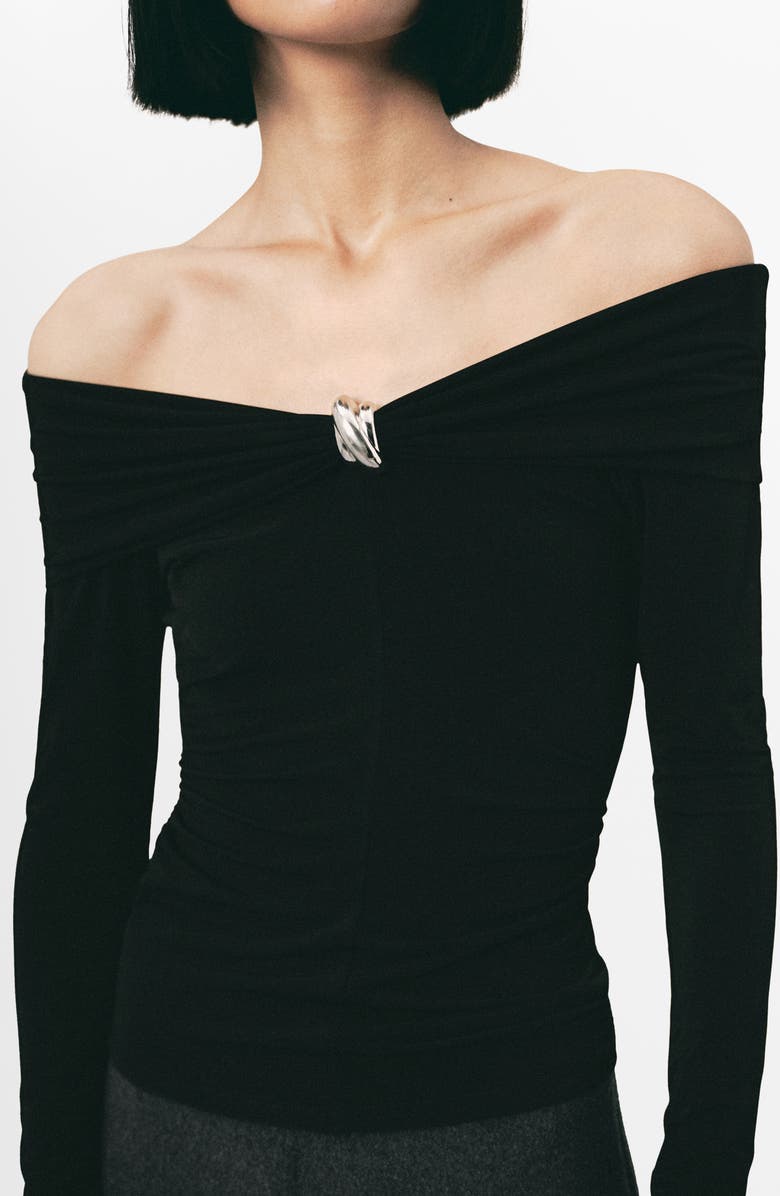MANGO Metallic Off the Shoulder Top, Main, color, Black