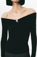 MANGO Metallic Off the Shoulder Top