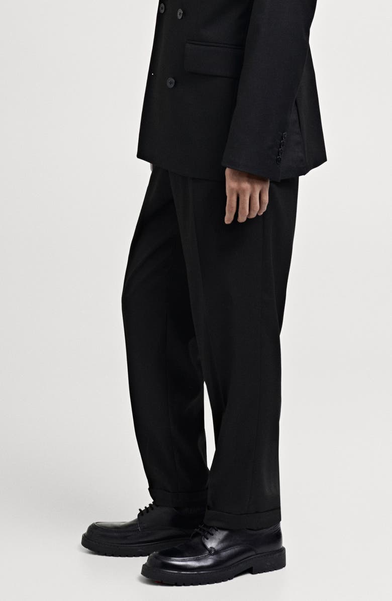 MANGO Slim Fit Pleated Black Stretch Dress Pants, Alternate, color, 