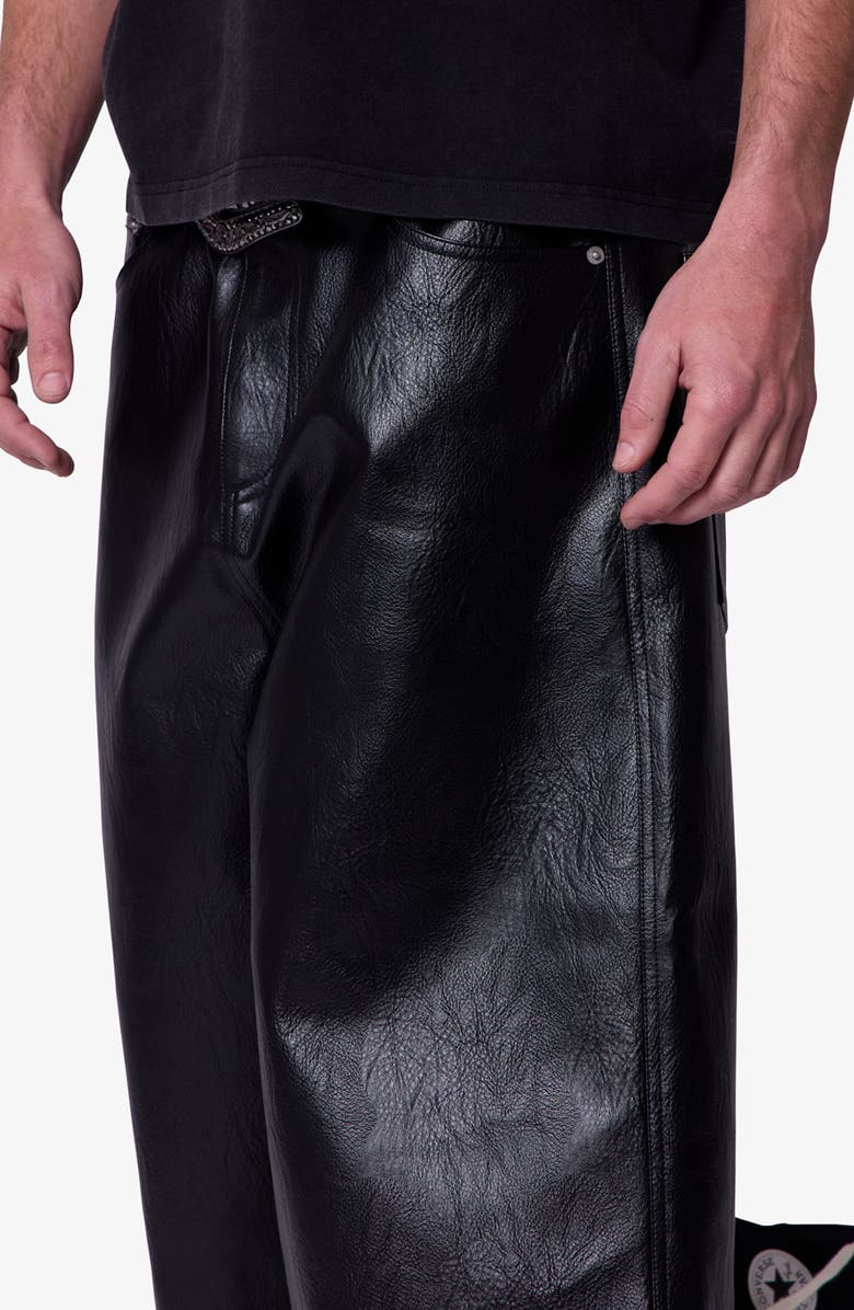 mnml Raw Ultra Baggy Faux Leather Shorts, Alternate, color, Black