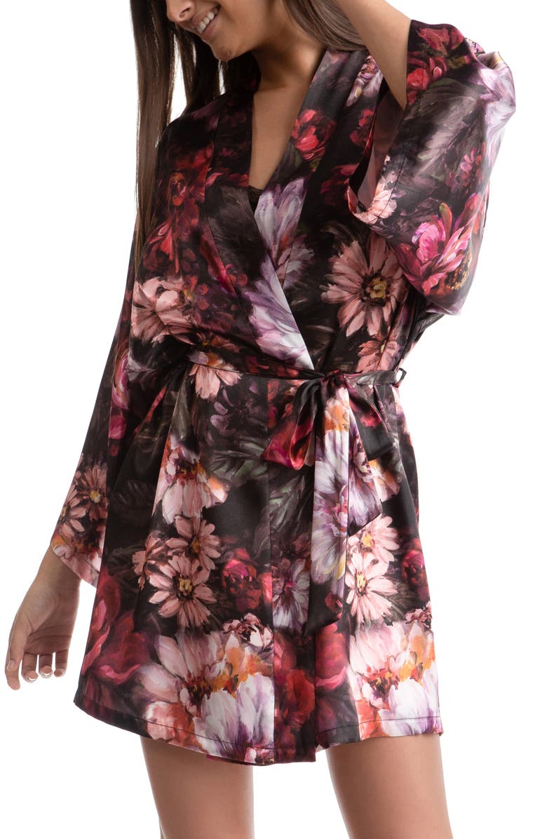Midnight Bakery Floral Satin Wrap, Alternate, color, Black