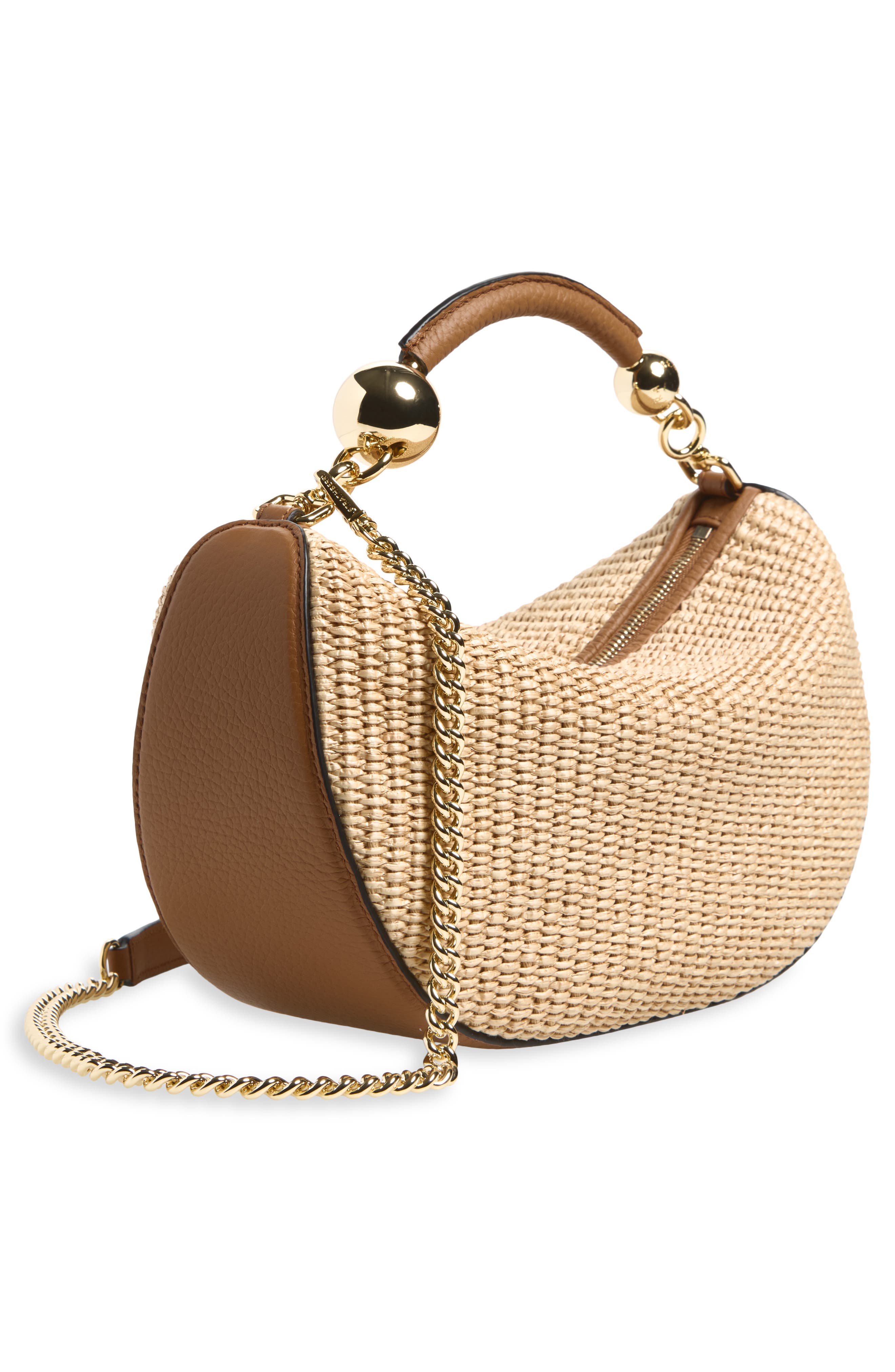 Mini Crescent Moon Woven Raffia Shoulder Bag, Alternate, color, TAN/ NATURAL
