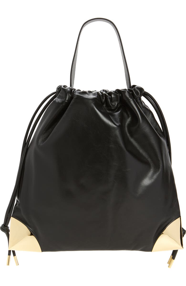 Sacai Corner Metal Leather Drawstring Bag, Alternate, color,