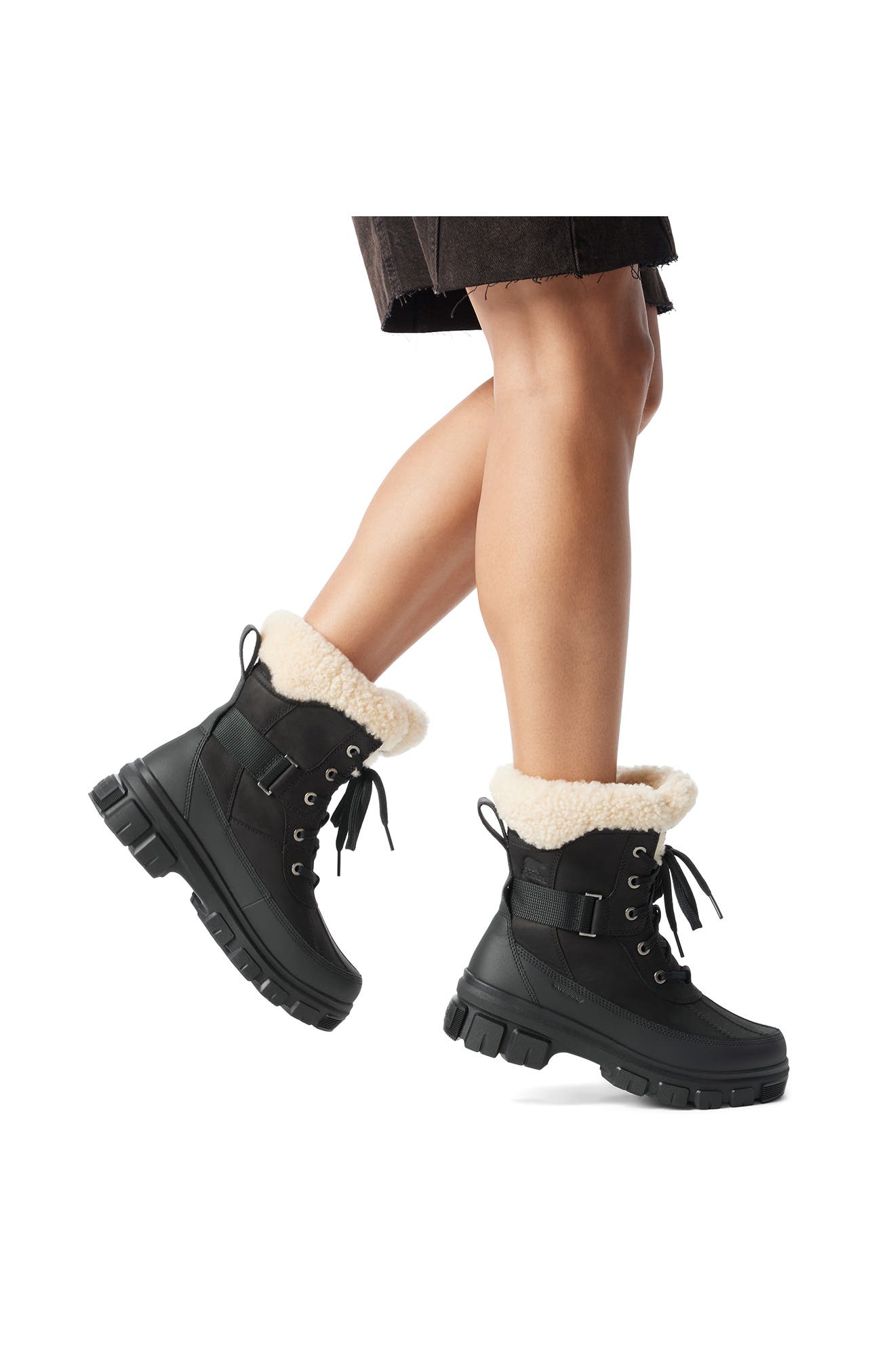 SOREL Tivoli V Parc Genuine Shearling Waterproof Boot, Alternate, color, Black/ Sea Salt