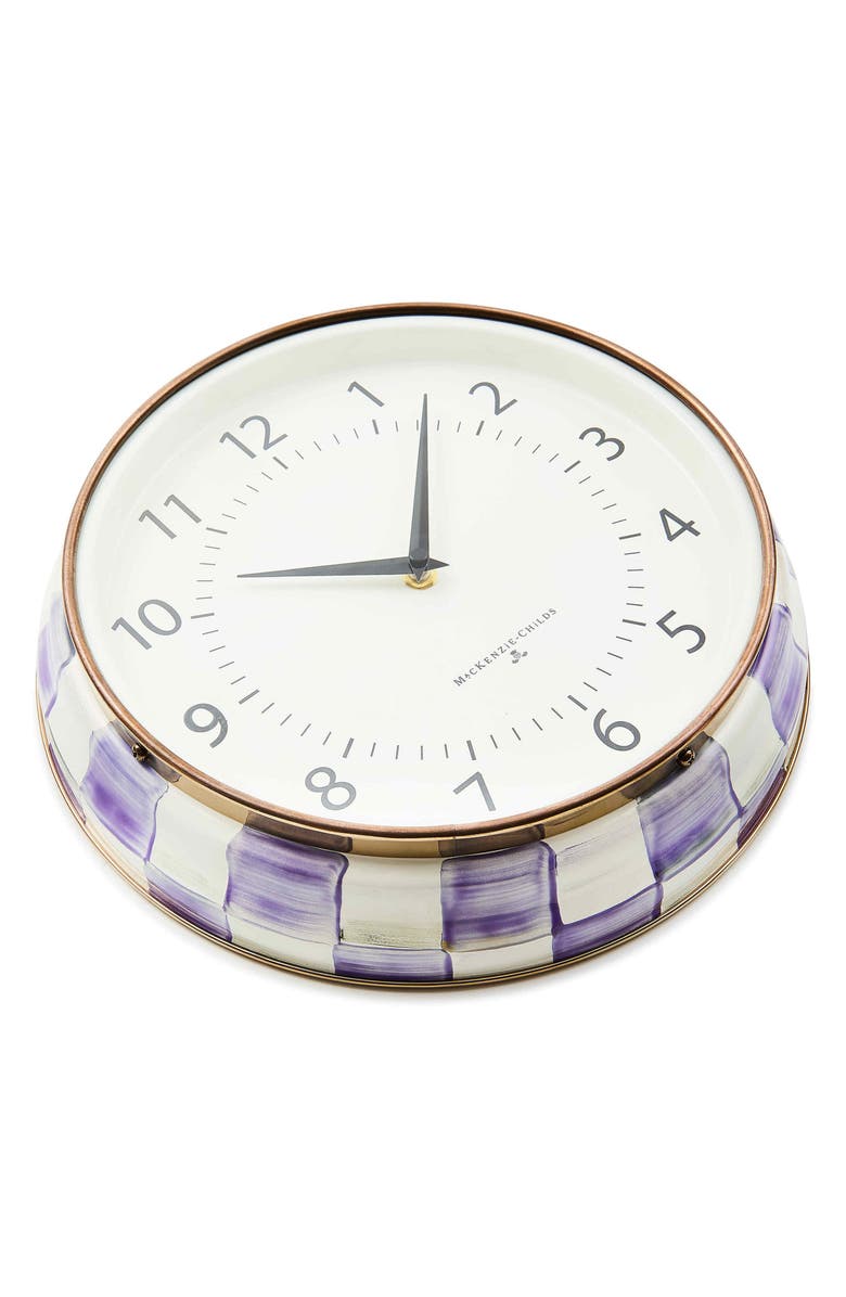 MACKENZIE CHILDS Violt Check Enameled Steel School Wall Clock, Alternate, color, Violet