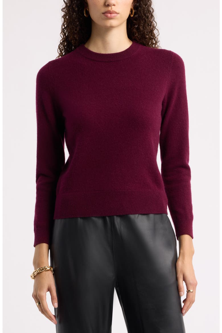 Shrunken Cashmere Crewneck Sweater, Main, color, BURGUNDY FIELD