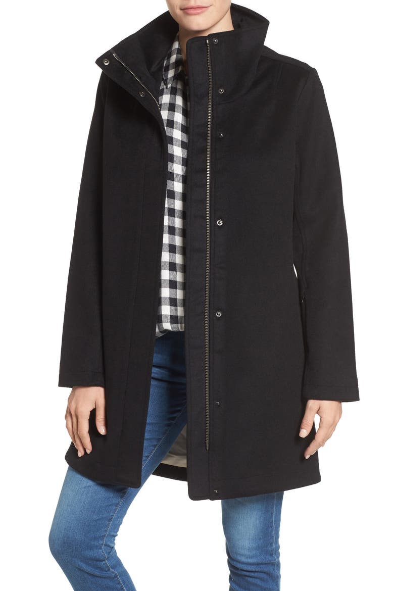 Campbell Waterproof Boiled Wool Coat, Main, color, BLACK