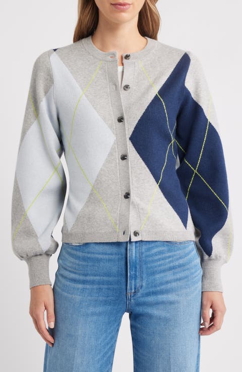 Argyle Balloon Sleeve Cardigan