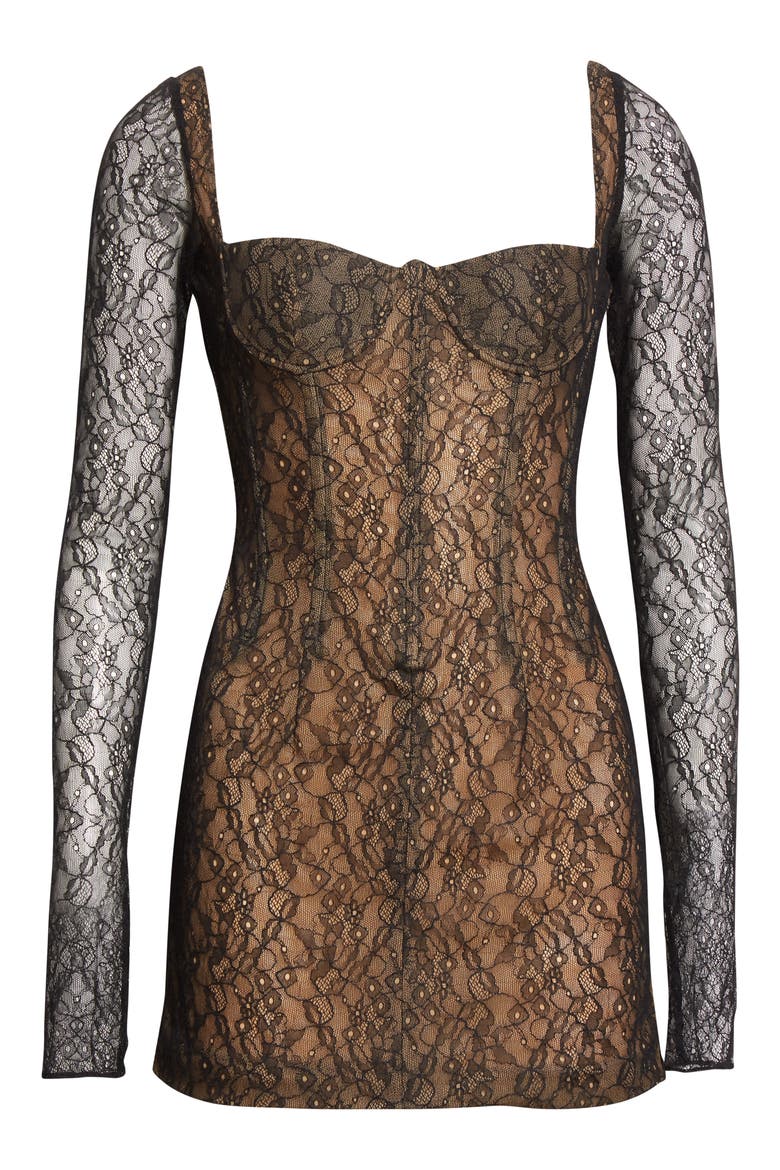 Long Sleeve Lace Dress, Alternate, color, BLACK