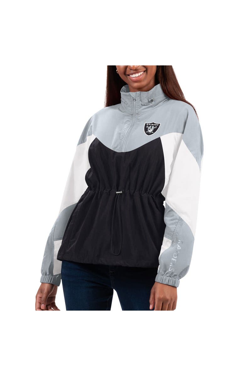 G-III 4HER BY CARL BANKS Women's G-III 4Her by Carl Banks Black/Silver Las Vegas Raiders Tie Breaker Lightweight Quarter-Zip Jacket, Main, color, Black