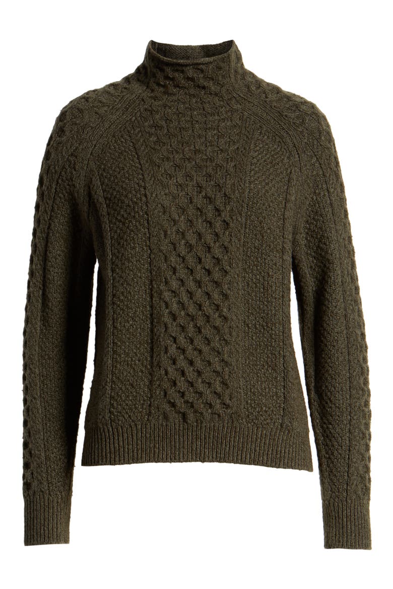 Mixed Cable Wool & Cashmere Blend Sweater, Alternate, color, HEATHER FROG/ FOREST