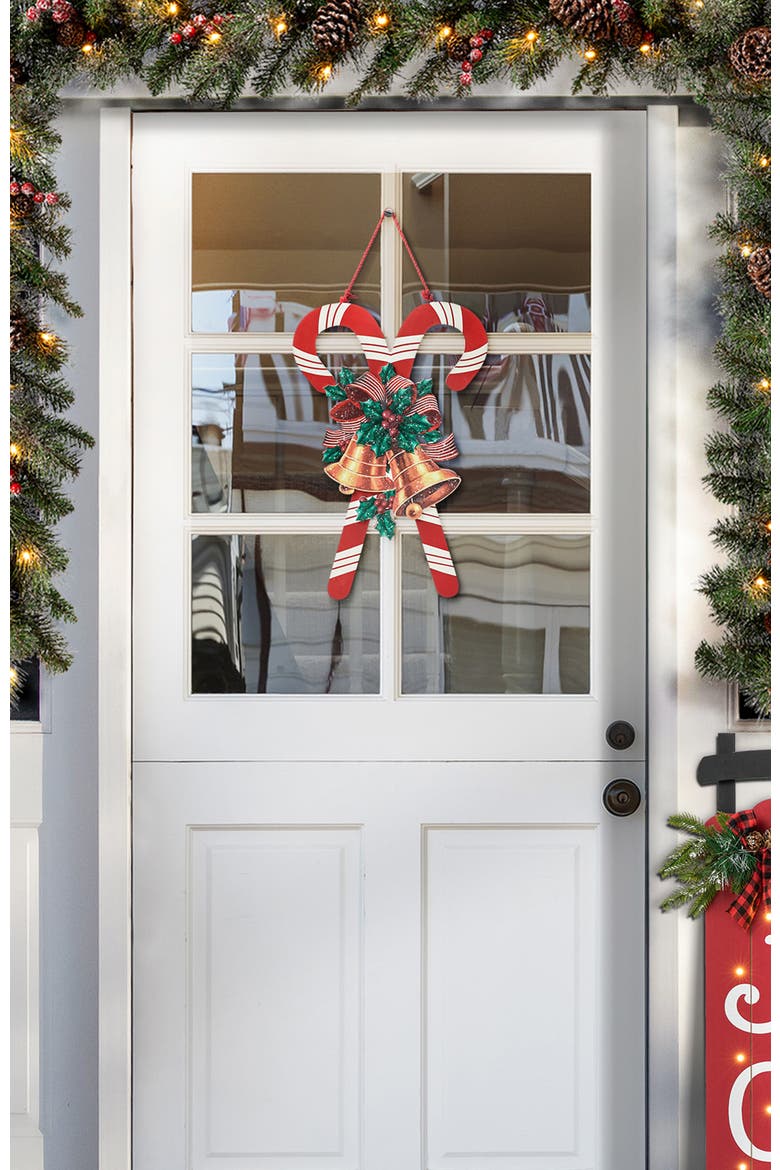 20"H Wooden Christmas Candy Cane Wall Decor, Alternate, color, Red