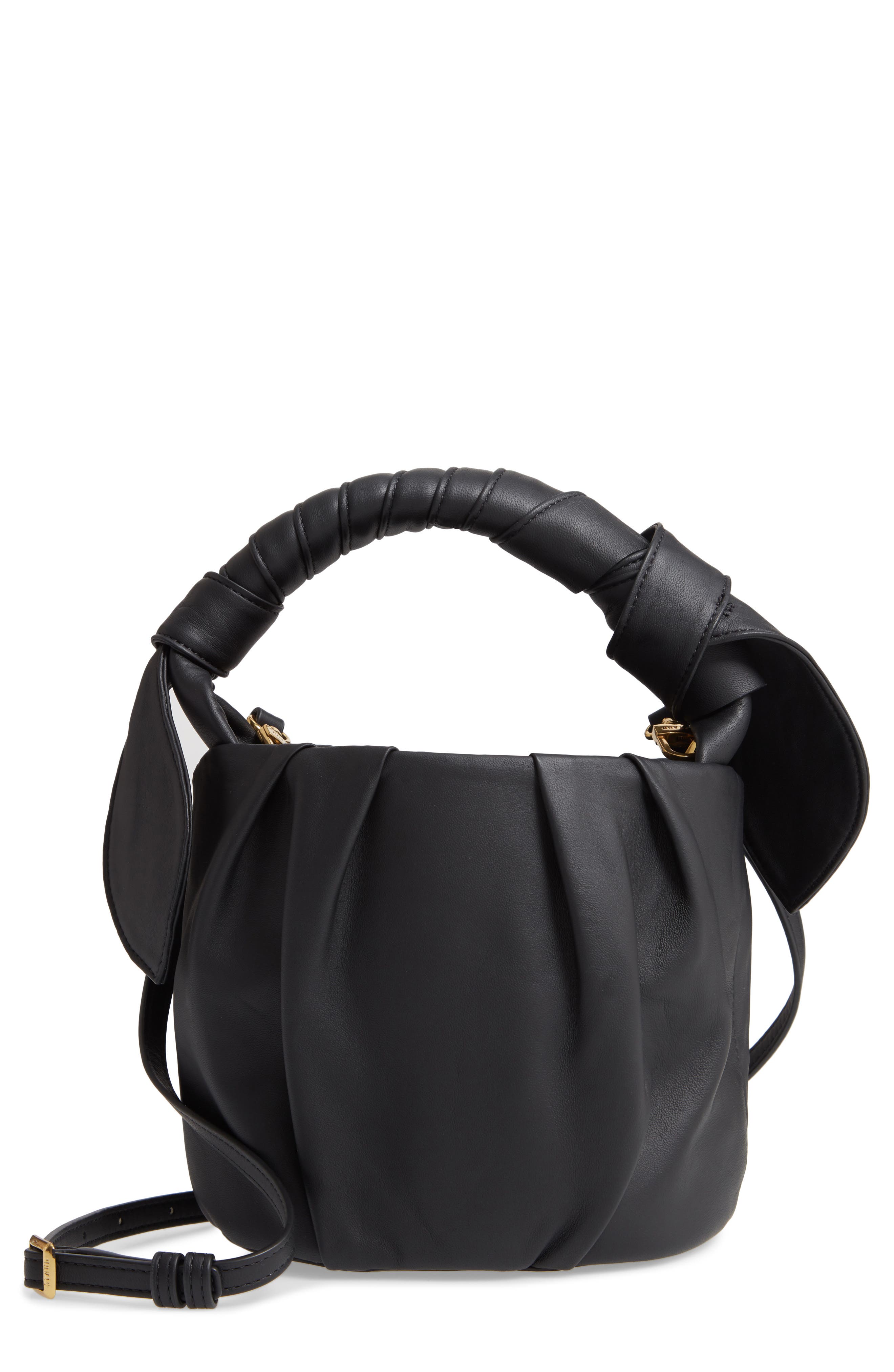 STAUD Dani Pleated Leather Top Handle Bucket Bag, Main, color, 