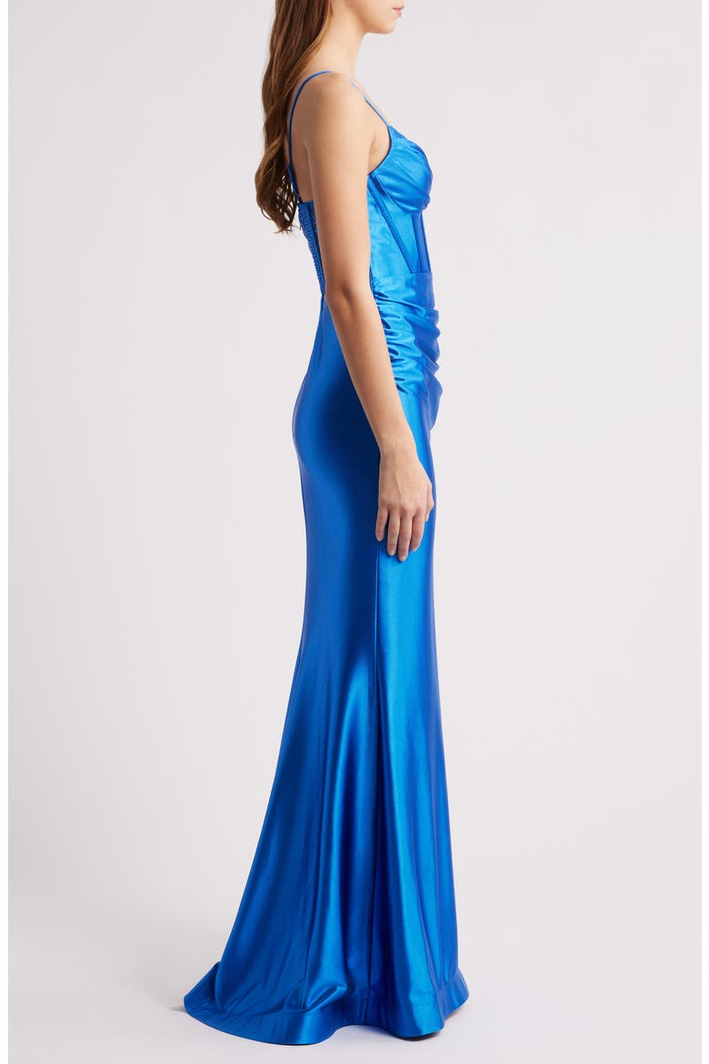 Satin Trumpet Dress, Alternate, color, SAPHIRE