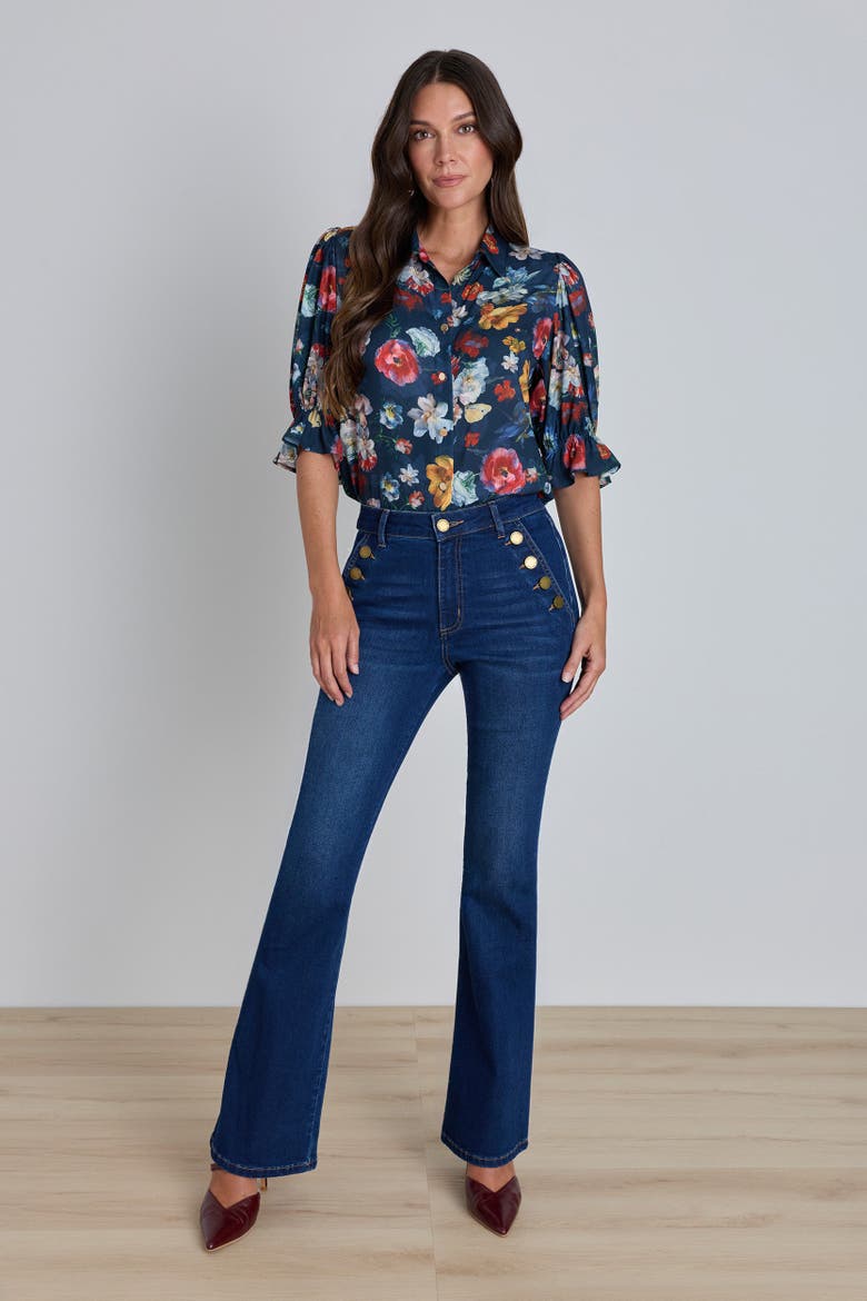 Cindy Ruffle Sleeve Blouse, Alternate, color, Midnight Garden