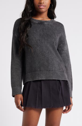 Bp. Acid Wash Oversize Cotton Sweater In Black
