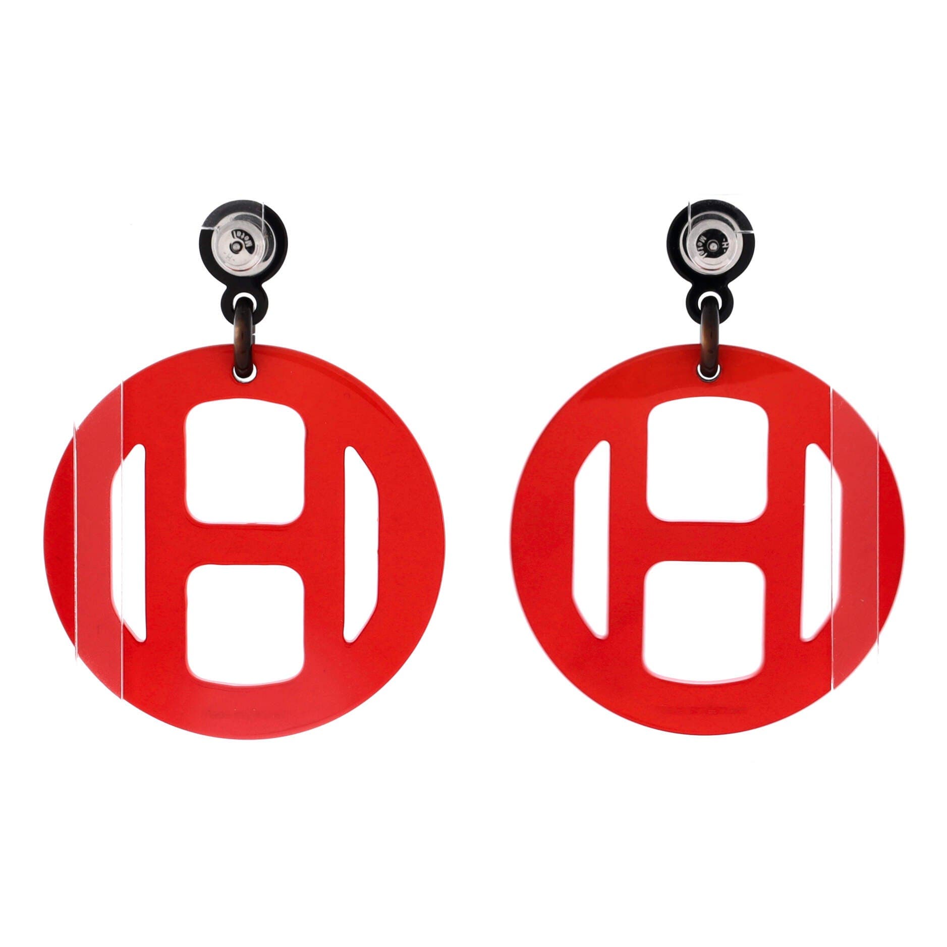 H Equipe Nautique Earrings Metal and Lacquered Horn, Alternate, color, Red