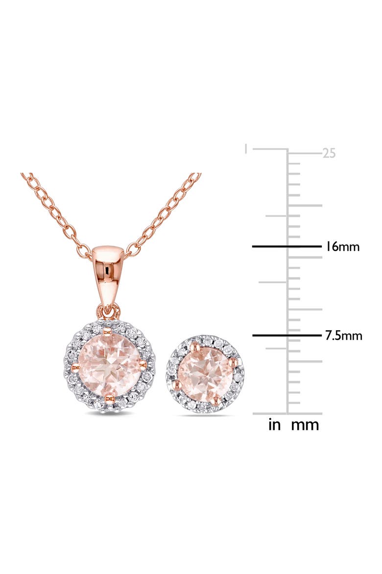 Morganite & Diamond Halo Pendant Necklace & Stud Earrings Set, Alternate, color, PINK