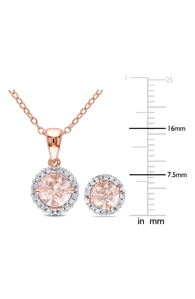 DELMAR Morganite & Diamond Halo Pendant Necklace & Stud Earrings Set, Alternate, color, Pink
