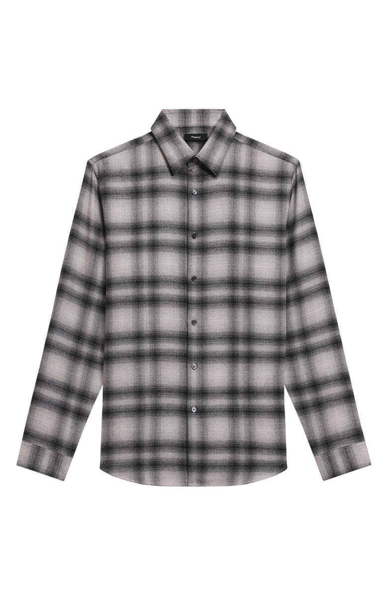 Theory Irving Plaid Cotton Flannel Button-Up Shirt, Alternate, color, Vpr Mlnge