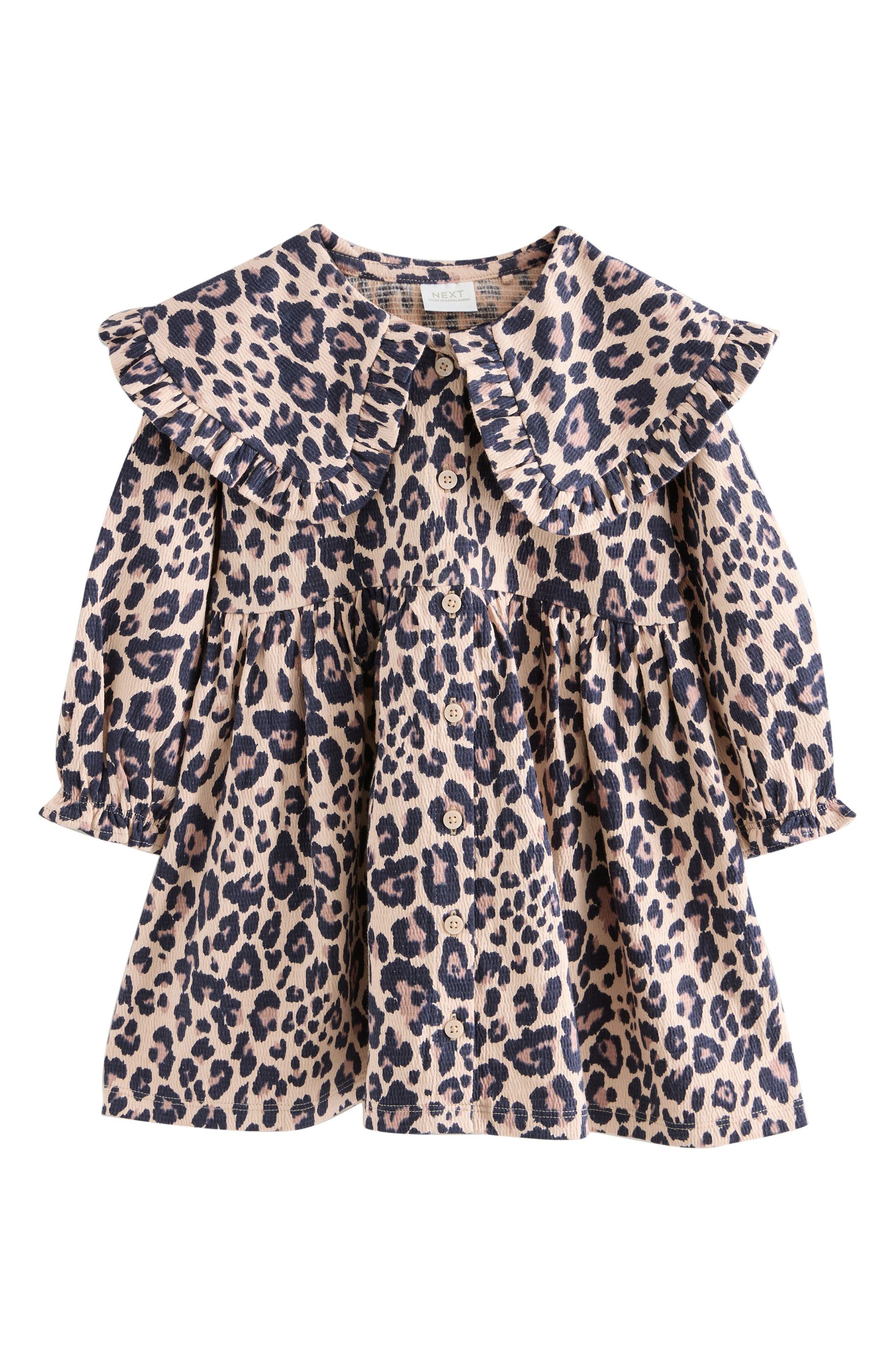 Kids' Ruffle Long Sleeve Cotton Blend Dress