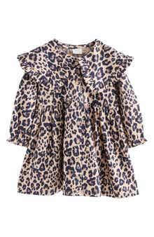 Kids' Ruffle Long Sleeve Cotton Blend Dress
