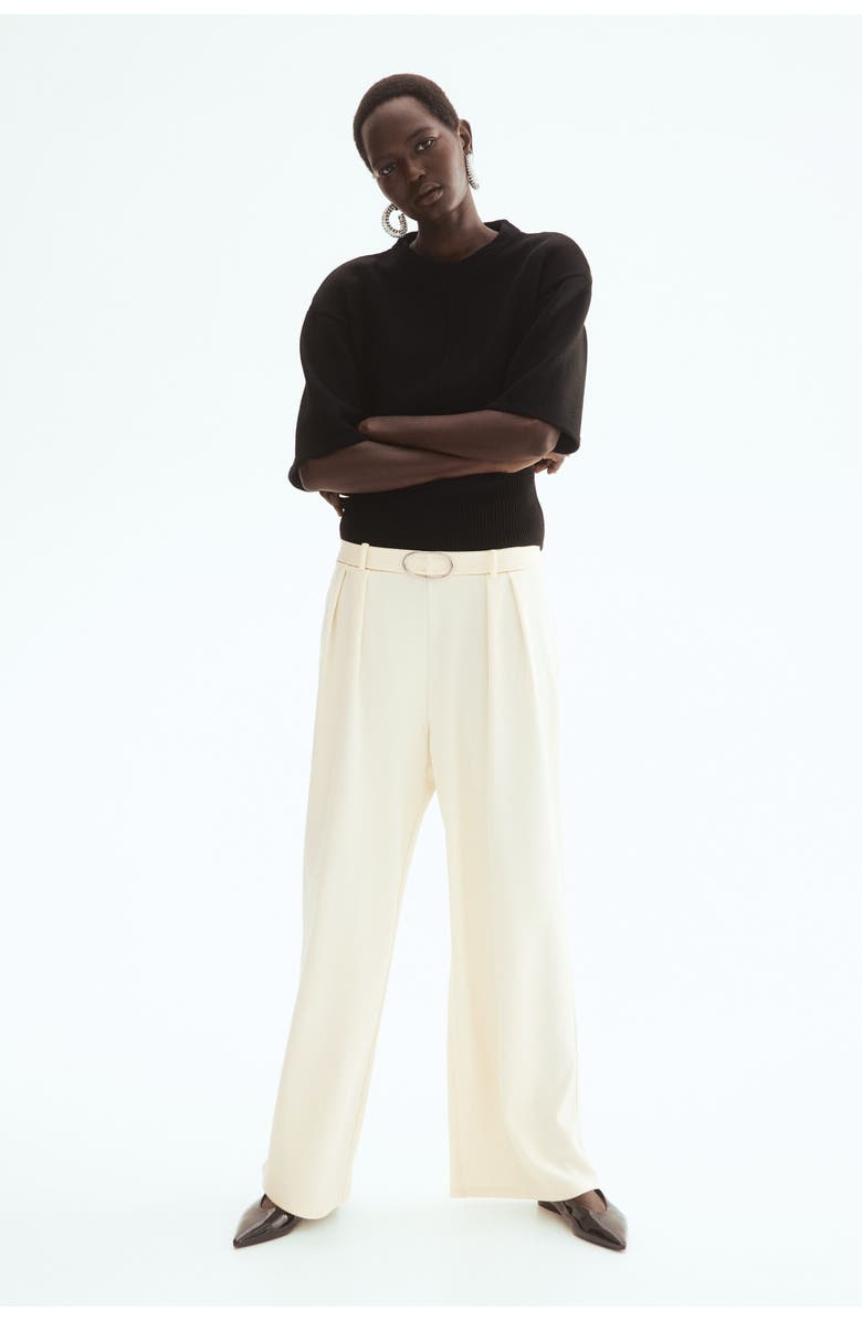 H&M Ponte Di Roma Trousers, Main, color, Cream