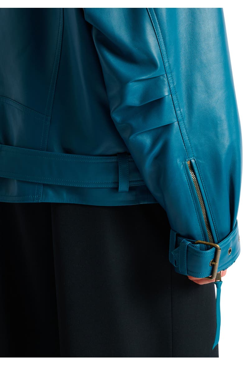 Lambskin leather biker jacket, Alternate, color, blue