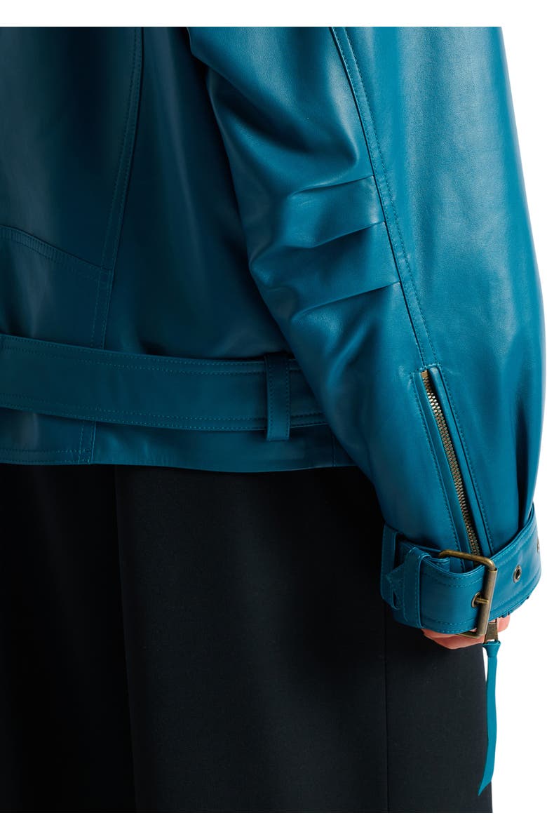 Balmain Lambskin leather biker jacket, Alternate, color, Blue