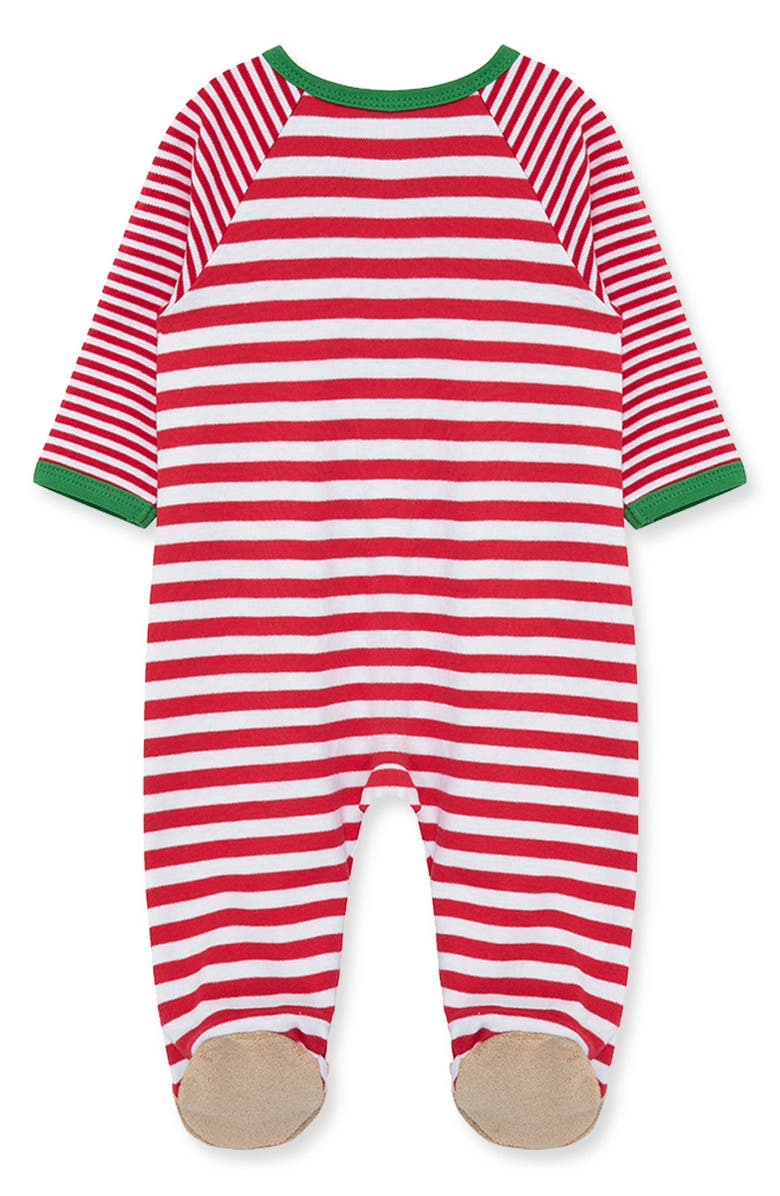 Little Me Reindeer Stripe Holiday Footie, Alternate, color, Red