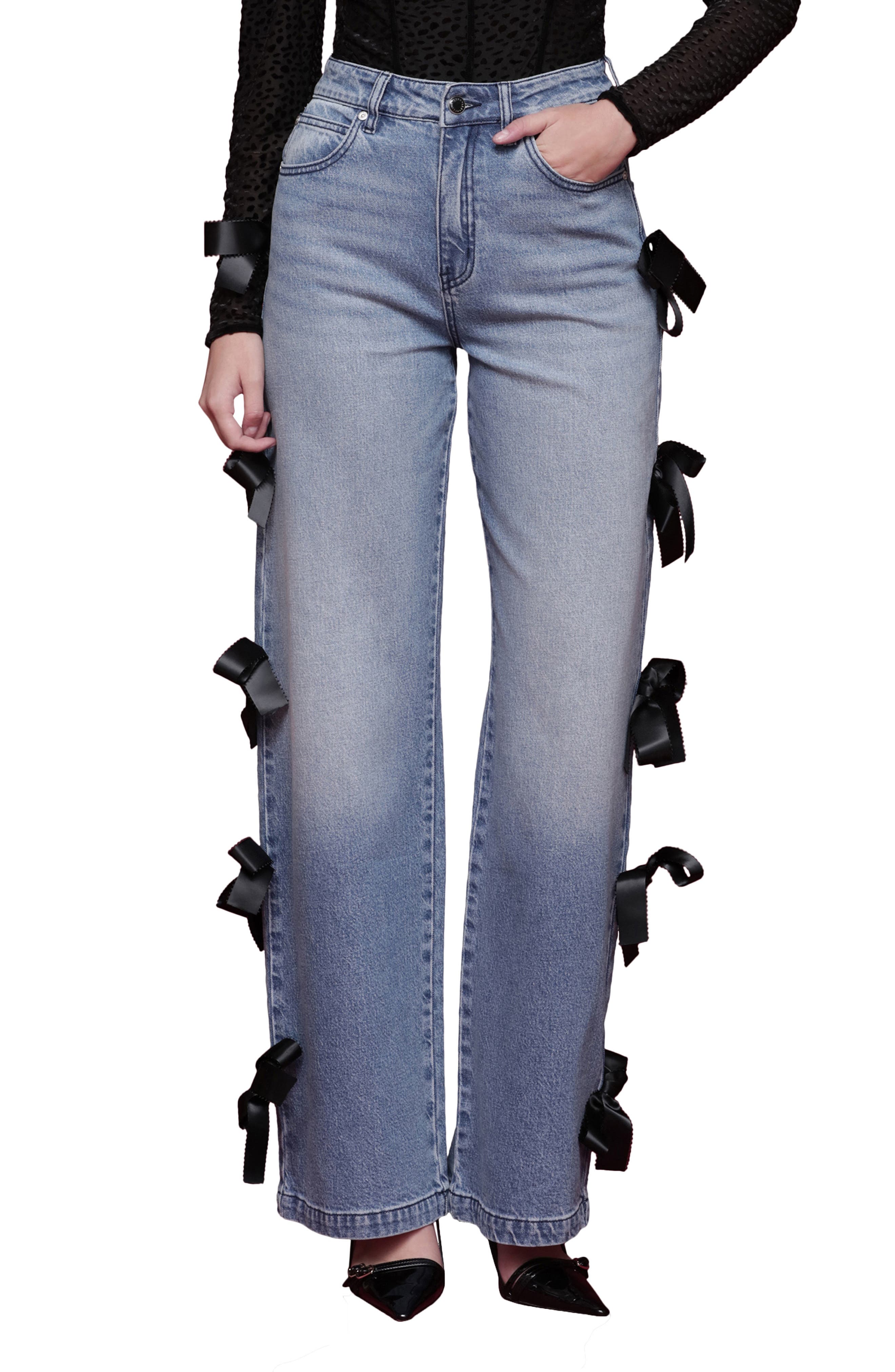 Avec Les Filles Bow Detail High Waist Jeans