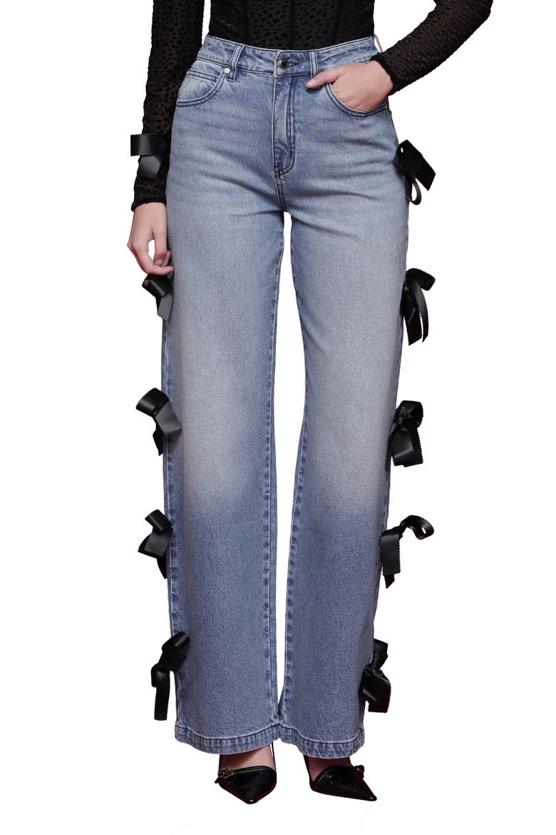 Bow Detail High Waist Jeans, Main, color, HAZEL WASH