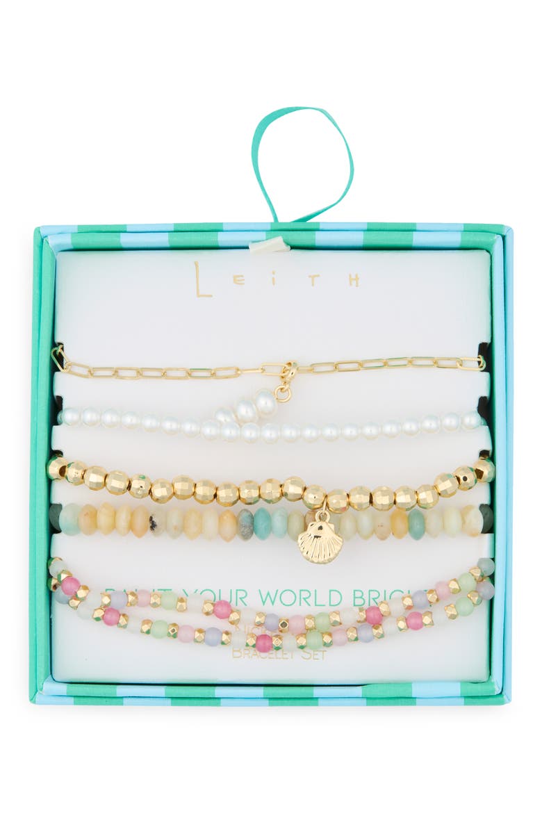 5-Pack Assorted Beaded Bracelets, Main, color, PINK MULTI- GOLD