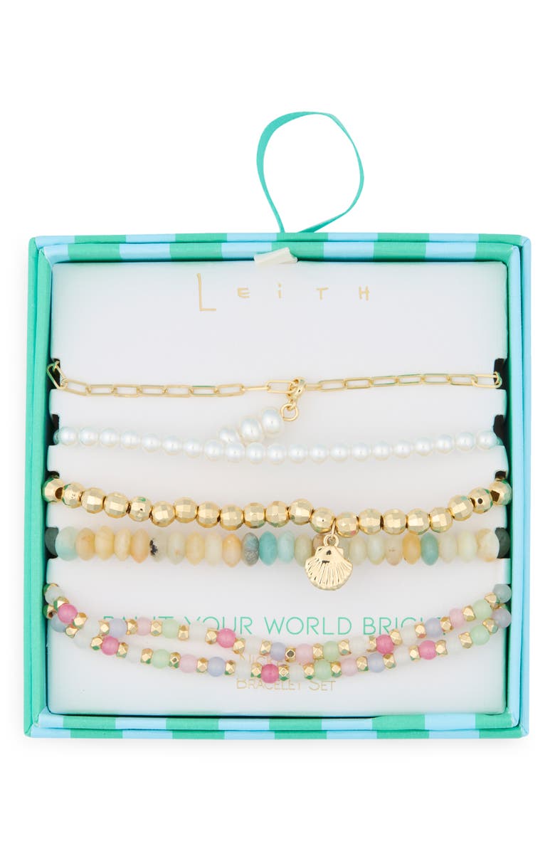 Leith 5-Pack Assorted Beaded Bracelets, Main, color, Pink Multi- Gold