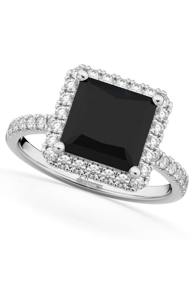 Princess Cut Halo Black Diamond Engagement Ring 14K, Main, color, 3.58ct/White Gold