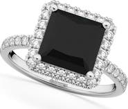 ALLUREZ Princess Cut Halo Black Diamond Engagement Ring 14K