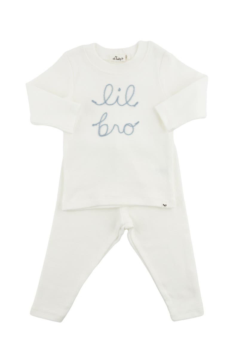 oh baby! "lil bro" Fog Embroidered Two Piece Set, Main, color, Cream