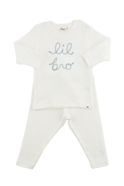Shop Oh Baby ! "lil Bro" Fog Embroidered Two Piece Set In Cream