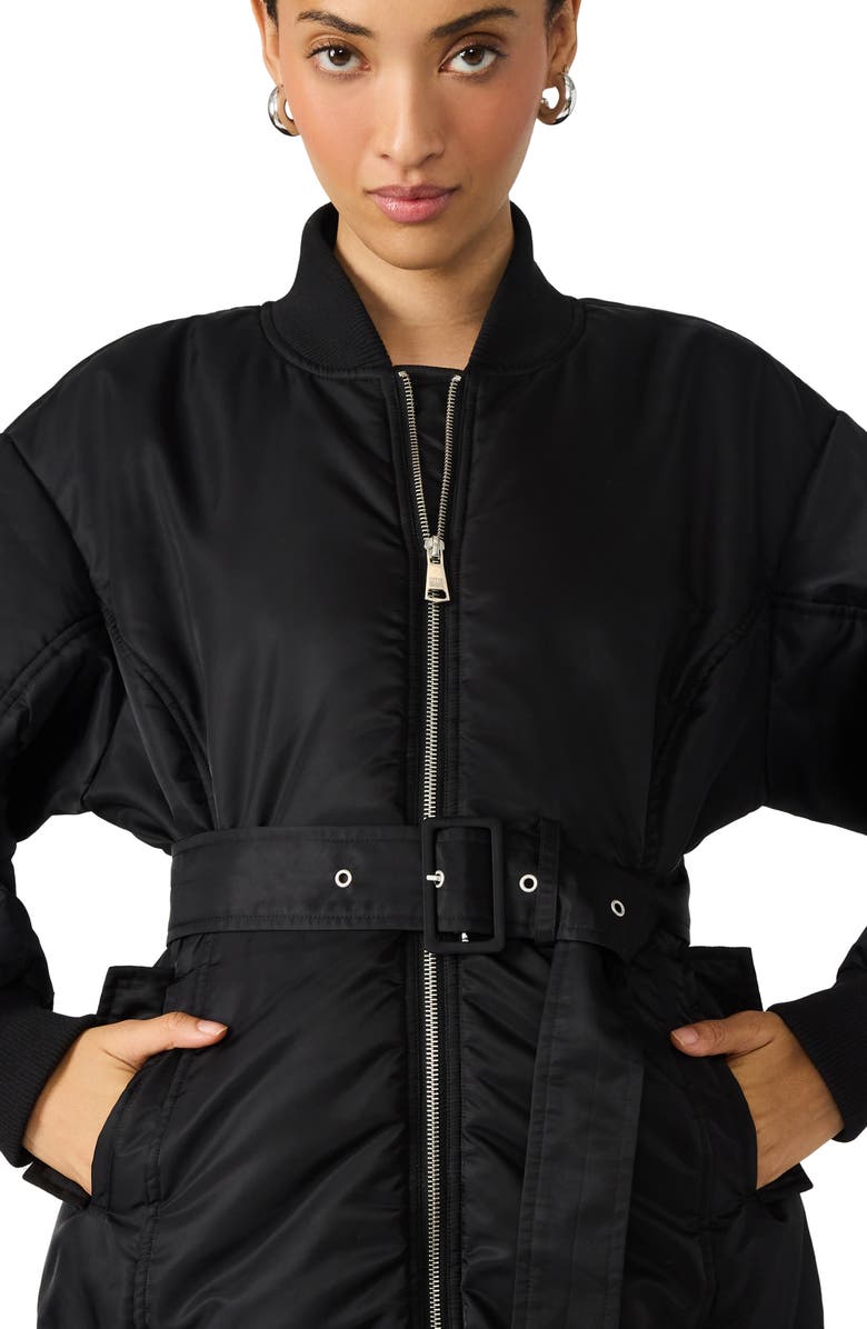 Steve Madden Eryn Belted Nylon Jacket, Alternate, color, Black