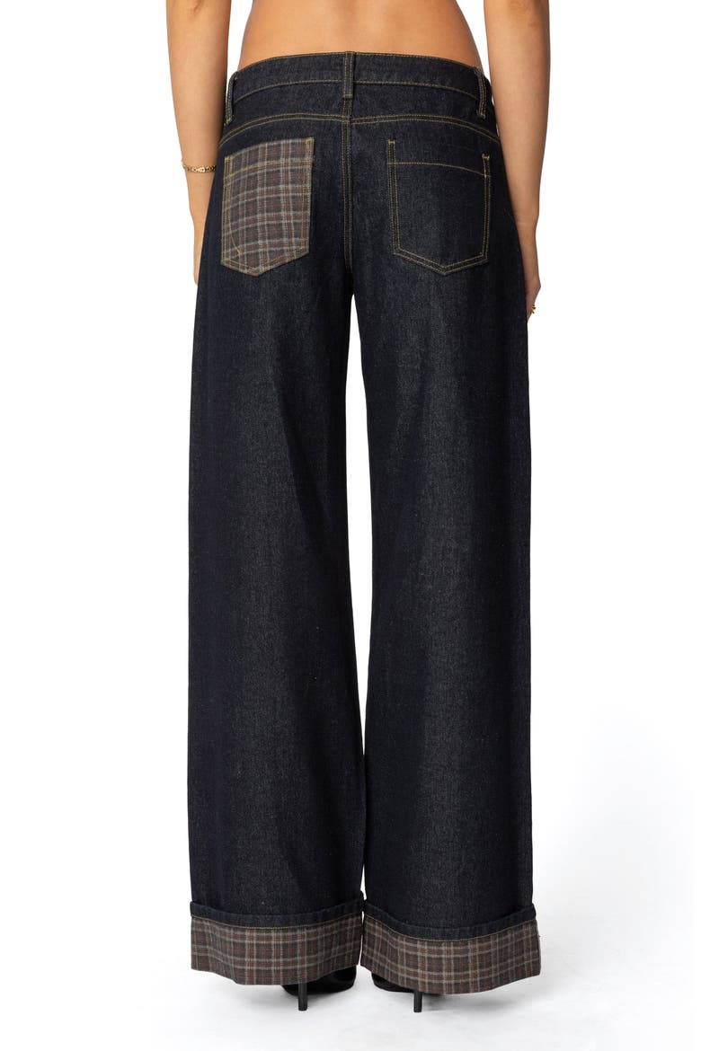 Plaid Cuff Wide Leg Jeans, Alternate, color, BLUE
