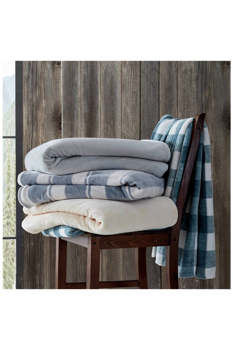 Bi-Color Premium Plush Fleece Throw Blanket, Alternate, color, WHITE
