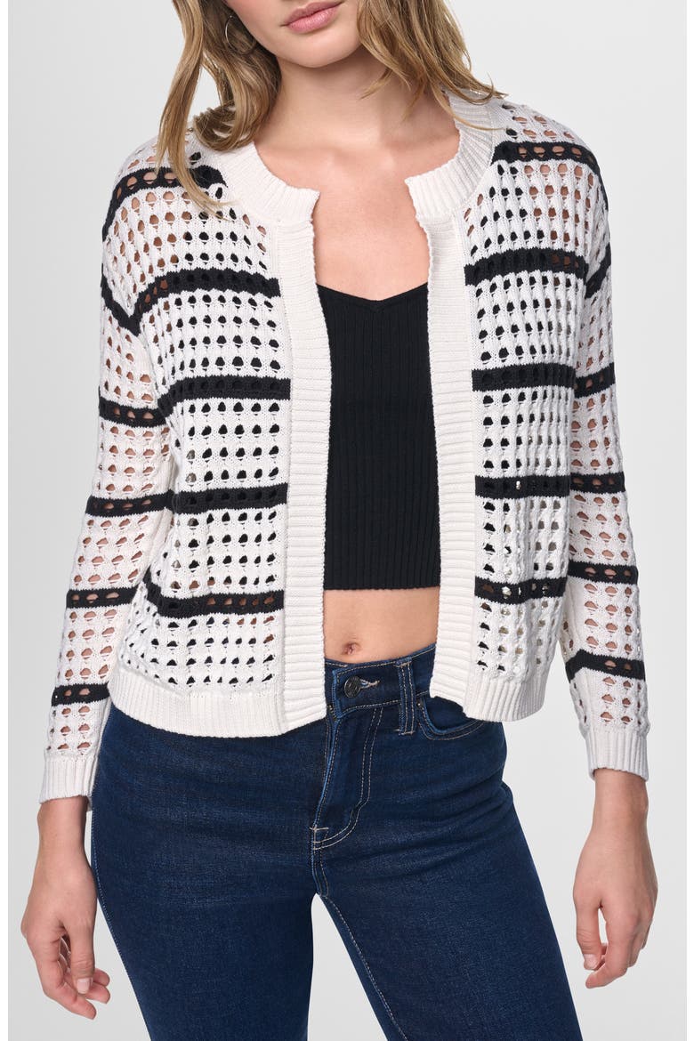 Striped Openwork Cardigan, Main, color, EGGNOG/ BLACK