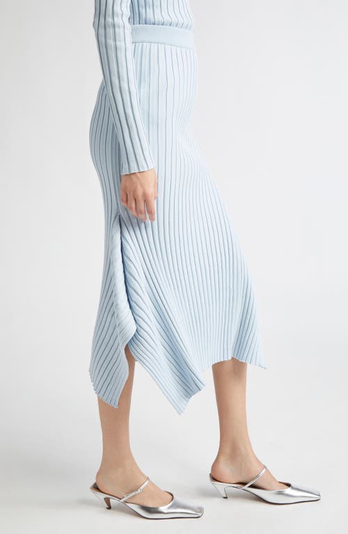 Stella Mccartney Asymmetric Ribbed Organic Cotton Midi Skirt In Blue