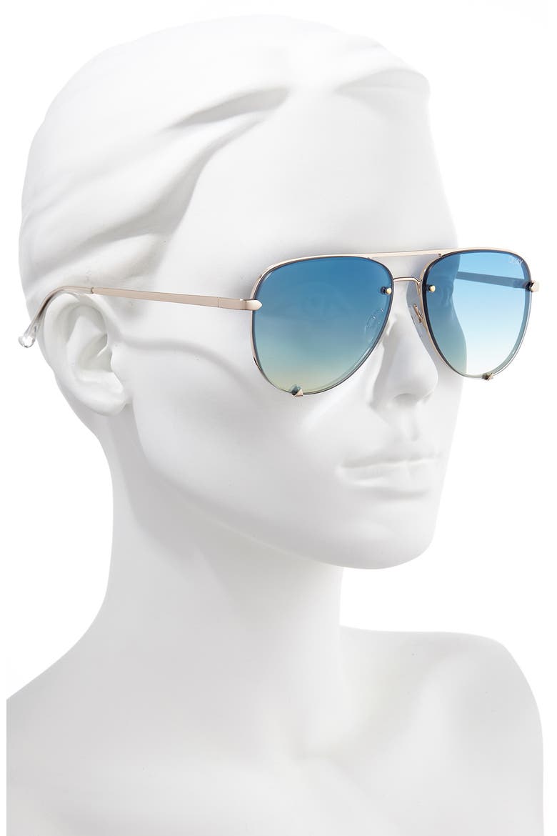 High Key Mini Rimless 60mm Aviator Sunglasses, Alternate, color, GOLD/ BLUE TURQUOISE