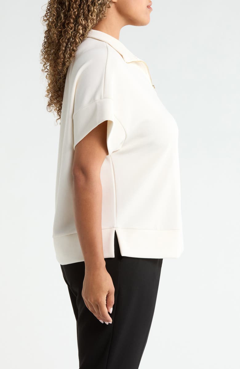 Bernardo Half Zip Short Sleeve Scuba Top, Alternate, color, Gardenia