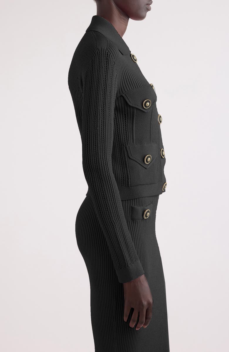 Balmain Rib Openwork Crop Cardigan, Alternate, color, 