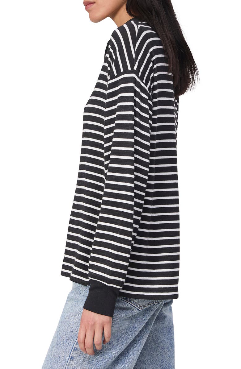 rag & bone Stripe Long Sleeve Polo, Alternate, color, Blackwht