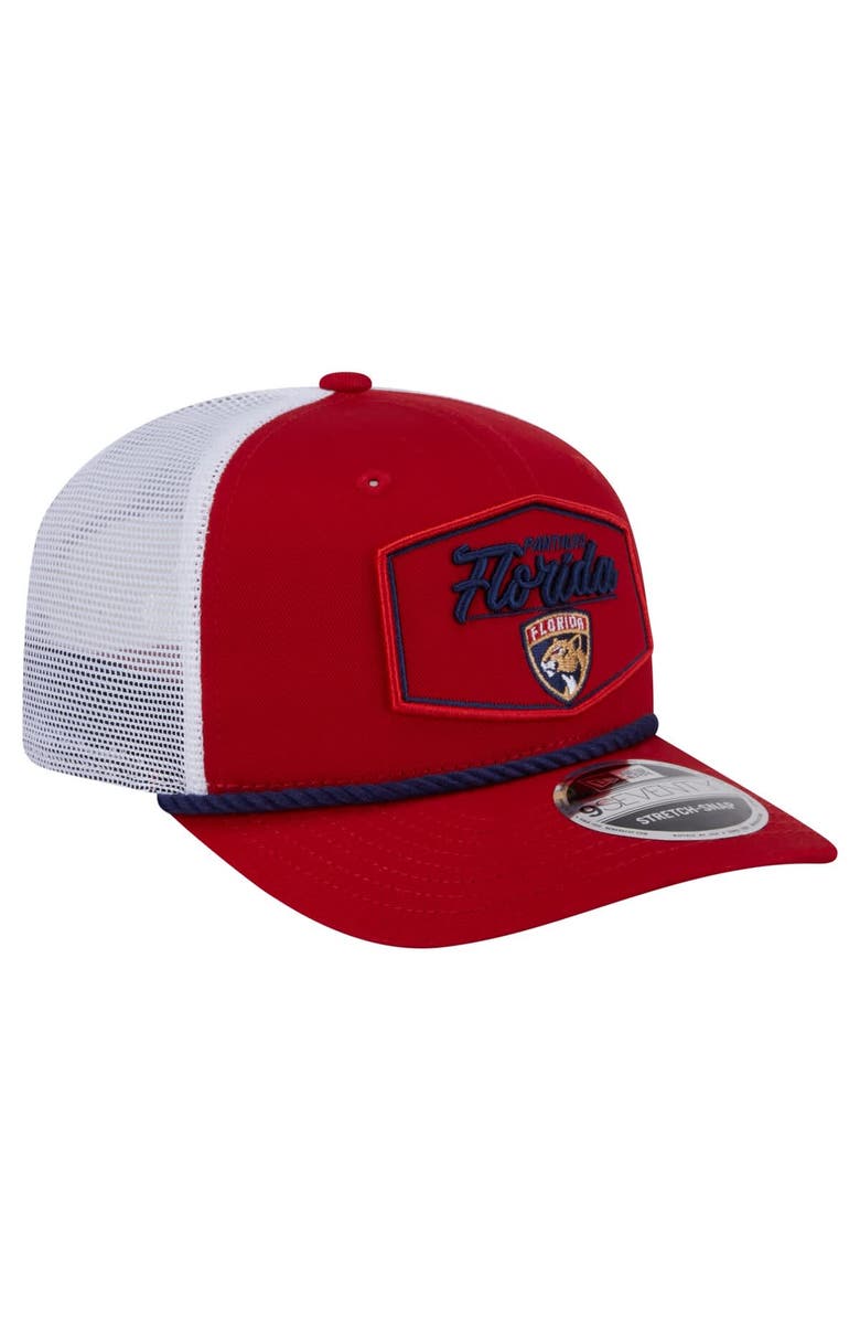 New Era Men's New Era Red/White Florida Panthers Team Patch Basic 9SEVENTY Adjustable Trucker Hat, Alternate, color, Red