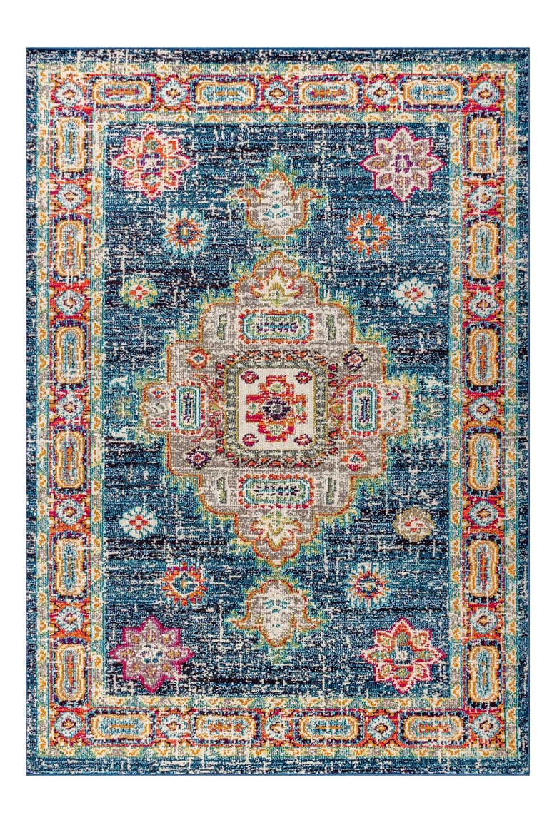 Bohemian FLAIR Boho Vintage Medallion Area Rug, Main, color, Navy/Red